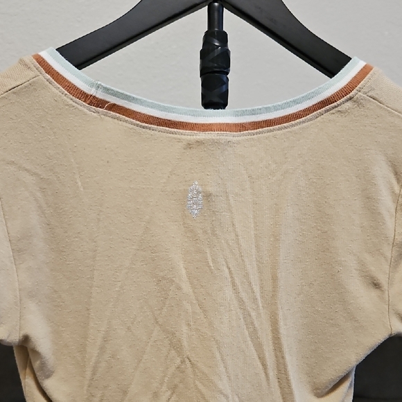 FP Movement by Free People Tan Cropped Ringer Tee with White and Rust Trim - Picture 5 of 8